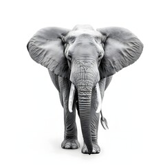 Fototapeta premium A picture of a young elephant in black and white against a white background, 