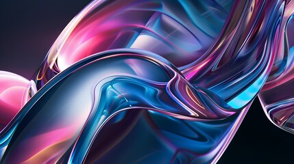 Vibrant 3d glass reflections creating a mesmerizing abstract image on a black backdrop, with a play of blue, pink, and purple hues. 