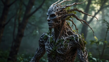  A fantasy creature inspired by the twisting patterns of ancient vines ai_generated
