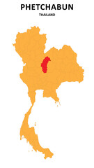 Fototapeta premium Phetchabun Map is highlighted on the Thailand map with detailed State and region outlines.