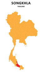 Songkhla Map is highlighted on the Thailand map with detailed State and region outlines.