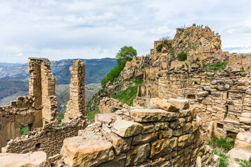 Ruins of the Caucasian mountain village of Gamsutl in Dagestan, Russia