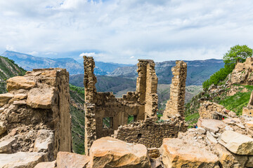Ruins of the Caucasian mountain village of Gamsutl in Dagestan, Russia