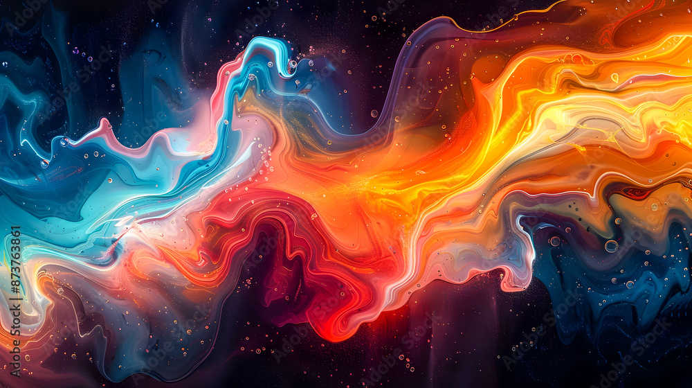 Poster captivating abstract digital artwork showcasing a vibrant swirling composition of fluid dynamic shap