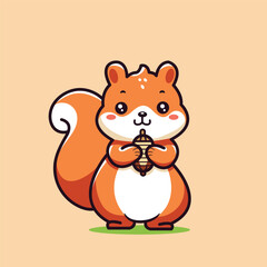 cute squirrel carrying nuts. Vector illustration in cartoon style.