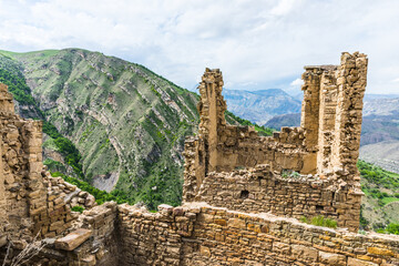 Ruins of the Caucasian mountain village of Gamsutl in Dagestan, Russia