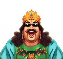Kerala Onam Festival Character Mahabali Thamburan Happy Face with Cooling Glass Image Generative Ai