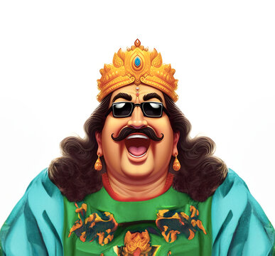 Kerala Onam Festival Character Mahabali Thamburan Happy Face with Cooling Glass Image Generative Ai