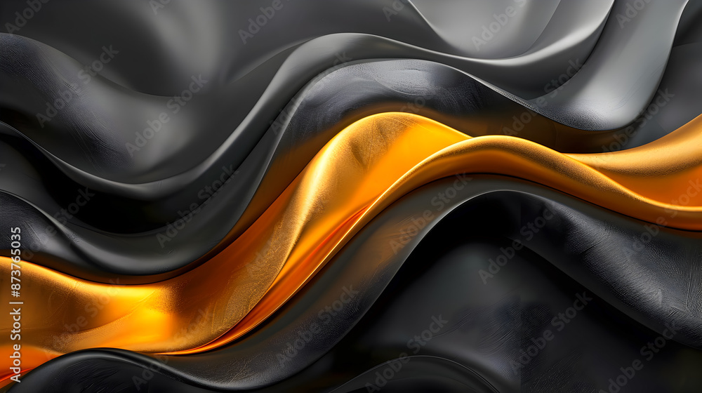 Poster elegant and sophisticated abstract background with flowing organic golden and black shapes minimal t
