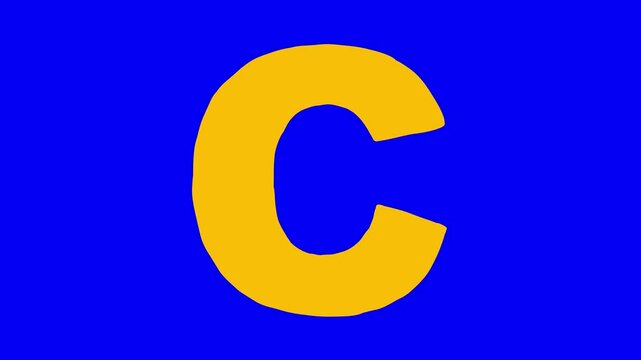 C letter big color forming cartoon animation bluebox. Compatibile part of alphabet serie. Hand drawn bold educational style blue screen. Movies, presentation, learning alphabet, etc...
