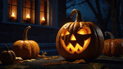 3d illustration of pumpkin for halloween in castle background