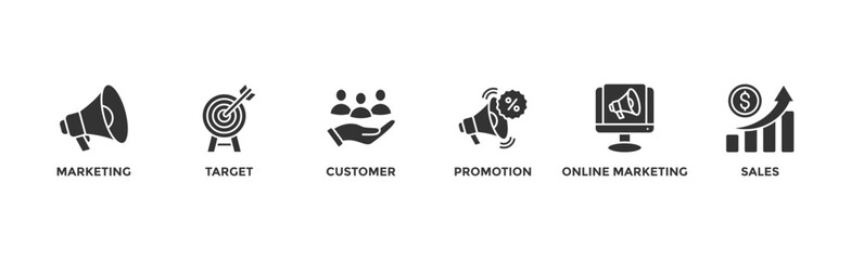 Advertising banner web icon vector illustration concept with icon of marketing, target, customer, promotion, online marketing, and sales	