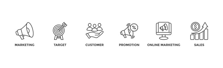 Advertising banner web icon vector illustration concept with icon of marketing, target, customer, promotion, online marketing, and sales	