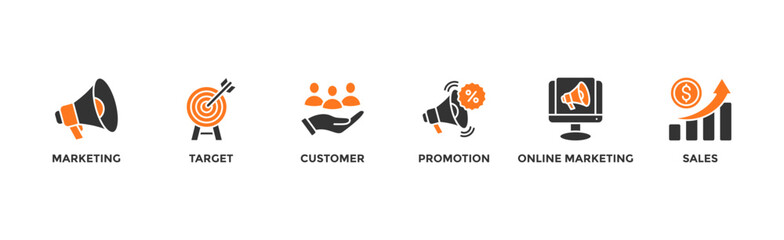 Advertising banner web icon vector illustration concept with icon of marketing, target, customer, promotion, online marketing, and sales	