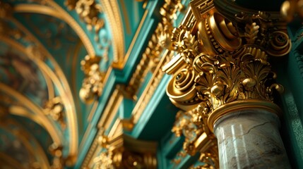 Baroque, Barocco Ornate Marble Ceiling Non-Linear Reformation Design with Intricate Accents Depicting Classic Elegance and Architectural Beauty