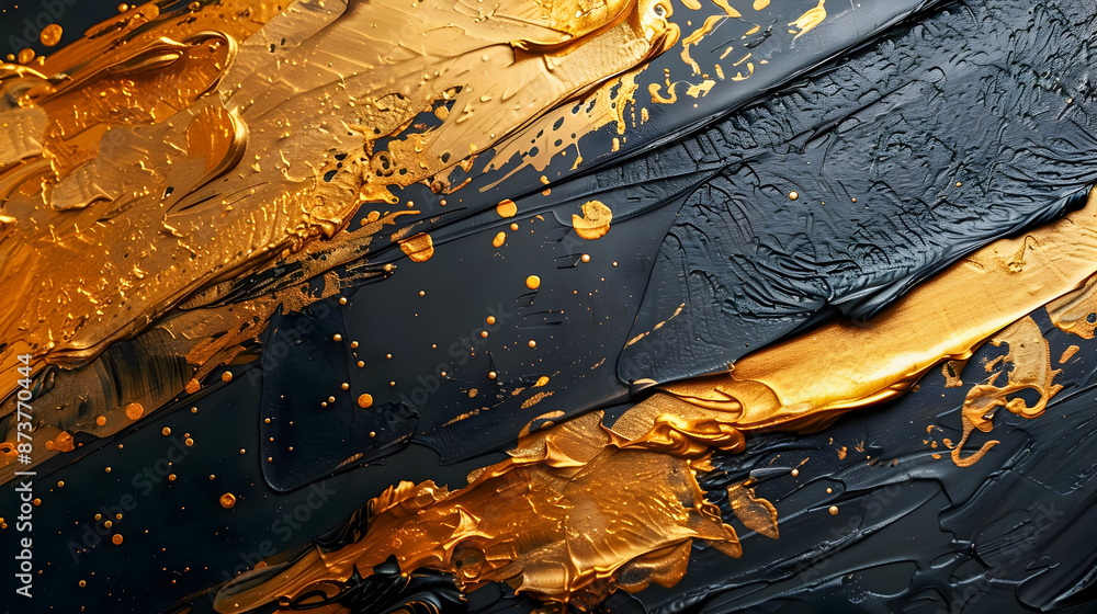 Aufkleber elegant abstract background with dynamic expressive brushstrokes in captivating black and golden ton