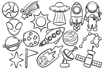 Doodle hand drawn cute space vector set