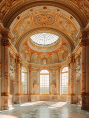 Fototapeta premium Baroque, Barocco Ornate Marble Ceiling Non-Linear Reformation Design with Intricate Accents Depicting Classic Elegance and Architectural Beauty