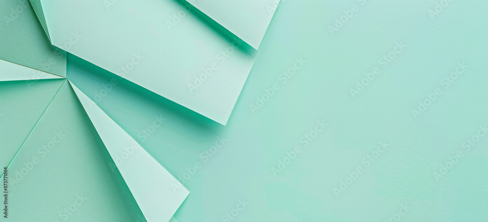 Poster photo of a minimalist mint green background with geometric shapes for design or text space. web bann