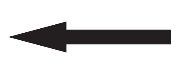 Straight long arrow pointing left. black cursor, thick pointer vector icon isolated on white background.