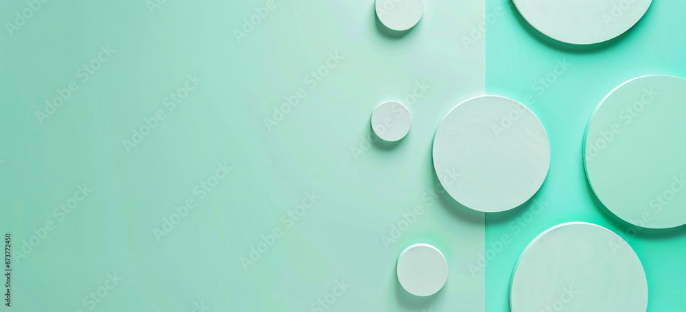 Poster photo of a minimalist mint green background with geometric shapes for design or text space. web bann