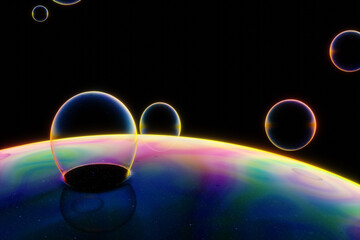 本体から分離独立と融合合体する虹色のメタボール
