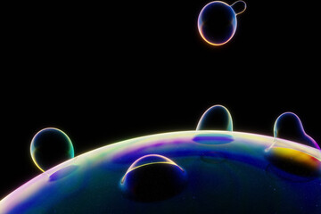 本体から分離独立と融合合体する虹色のメタボール
