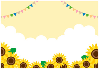 夏のひまわりと青空の夏休み風景背景19黄色