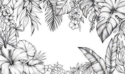 Fototapeta premium Tropical Floral Border Illustration