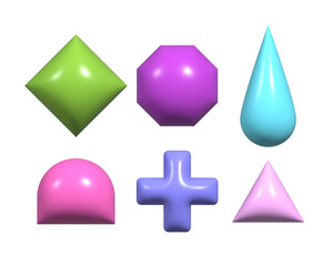 3d abstract shapes collection. Brutalist retro forms for your design. Empty realistic design badges collection