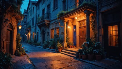 Fototapeta premium Old Town Alley at Dusk.