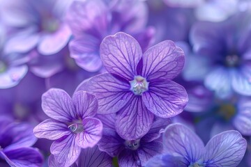 Close-up of vibrant violet flowers with detailed petals and a stunning deep purple hue.