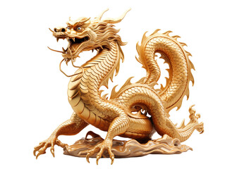 Fototapeta premium Golden dragon isolated on transparent background