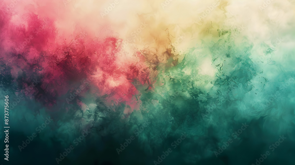 Poster serene abstract digital artwork with soft shimmering green and pink tones blurred edges and a contem