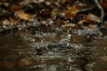 Water drops creating splashes in a still water surface, Generative AI