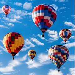 Obraz premium Patriotic Air Balloon Festival with Colorful American Flag Patterned Balloons Soaring Across the Sky