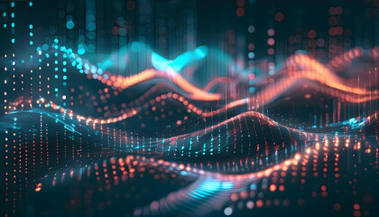 Obraz premium Abstract colorful waves texture in circular motion Vibrant CGI particles forming waves background Colorful digital artwork with dynamic waves texture 