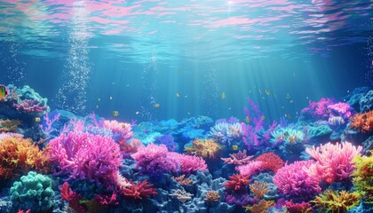 Colorful coral reef teeming with tropical fish clear sea water underwater travel summer