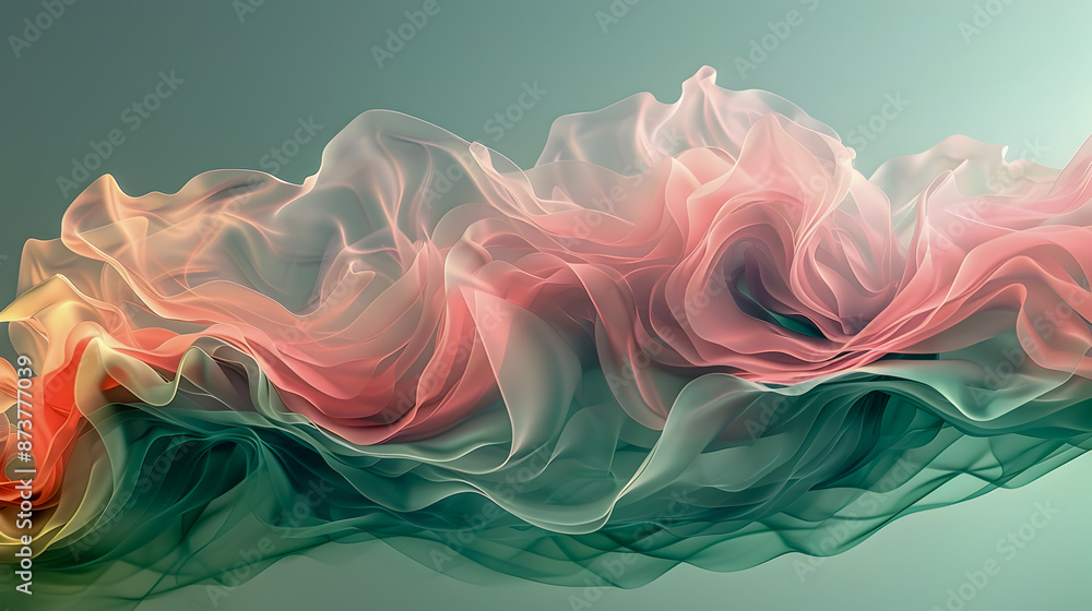 Aufkleber serene and ethereal abstract background with soft green and pink tones amorphous shapes and forms di
