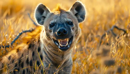  Hyena laughing in the African savanna, animal, mischievous and cunning © jamrut