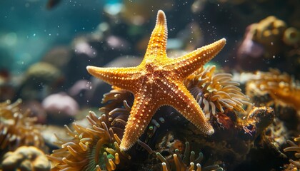Starfish resting on a coral reef, animal, simple and beautiful