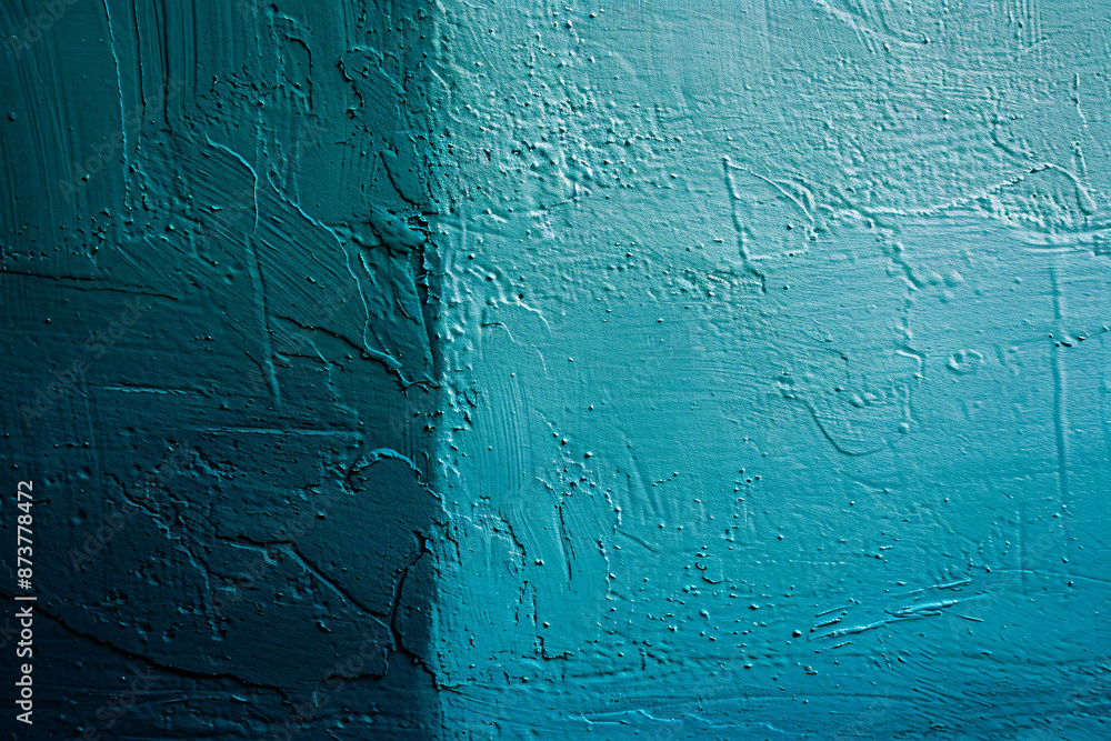 Poster abstract background in the style of teal and turquoise gradient color, texture of paint on the wall,