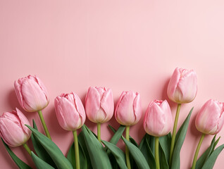 Fototapeta premium Pink Tulips on Pink Background