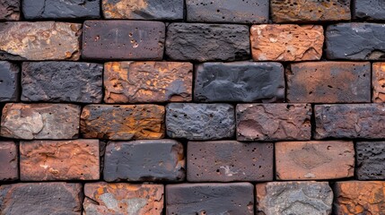 Fototapeta premium Artistic depiction of a masonry wall, blending brickwork and stonework, varied surfaces and coatings, emphasizing the art of construction