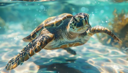 Obraz premium Sea turtle swimming in clear tropical waters animal