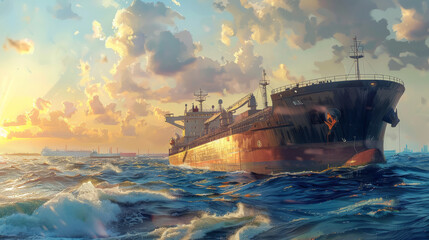 Fototapeta premium Large Oil Transport Ship in Open Sea