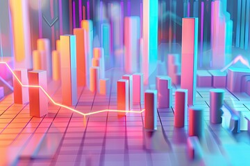 Obraz premium Abstract 3D city skyline with stock market data, representing financial growth and investment