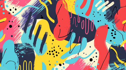 An abstract composition with various, colorful shapes on a luminous background resembles a kaleidoscope full of unexpected combinations.