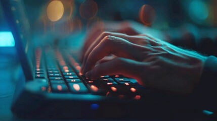 Productive Typing: Close-Up of Hands on a Sleek Keyboard, Tech and Productivity Theme with Ample Copy Space