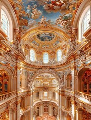 Fototapeta premium Baroque, Barocco Ornate Marble Ceiling Non-Linear Reformation Design with Intricate Accents Depicting Classic Elegance and Architectural Beauty